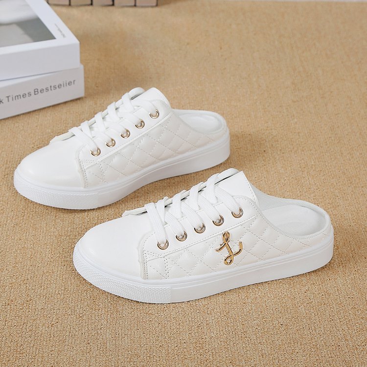 Women Casual Shoes Slipper Closed Toe Low Heel Round Toe Flat Bottom Simple Style Commuting Solid Color Triple White Free shipping