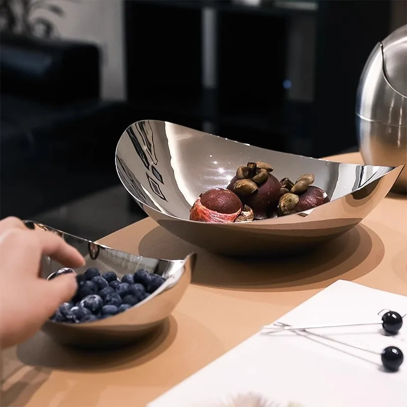 304 Stainless Steel Snack Fruit Bowl Large Salad Serving Dish Fruit Tray Storage for Home Livingroom Kitchen Coffee Table 241216