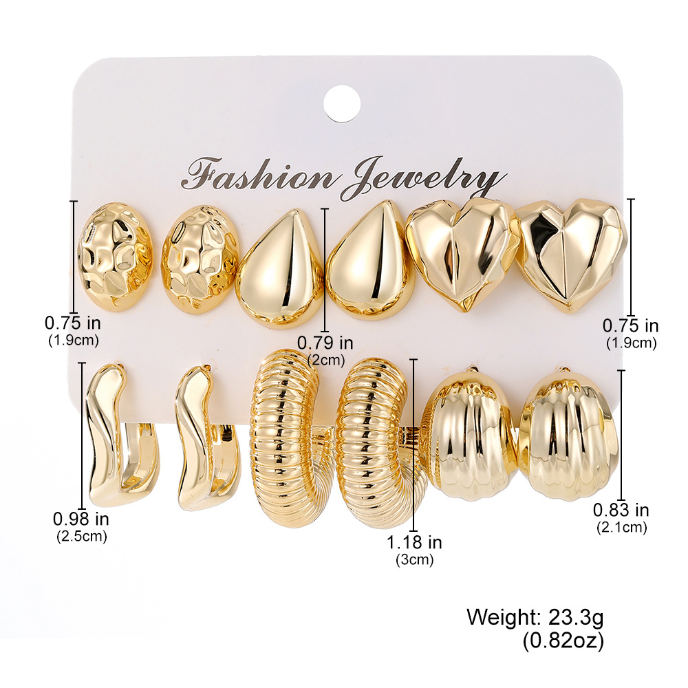 Vintage European Fashion Exaggerated Stud Earrings Set for Women - Gold & Silver Color Holder Stainless Steel Gold Plated Jewelry Y2K Gifts