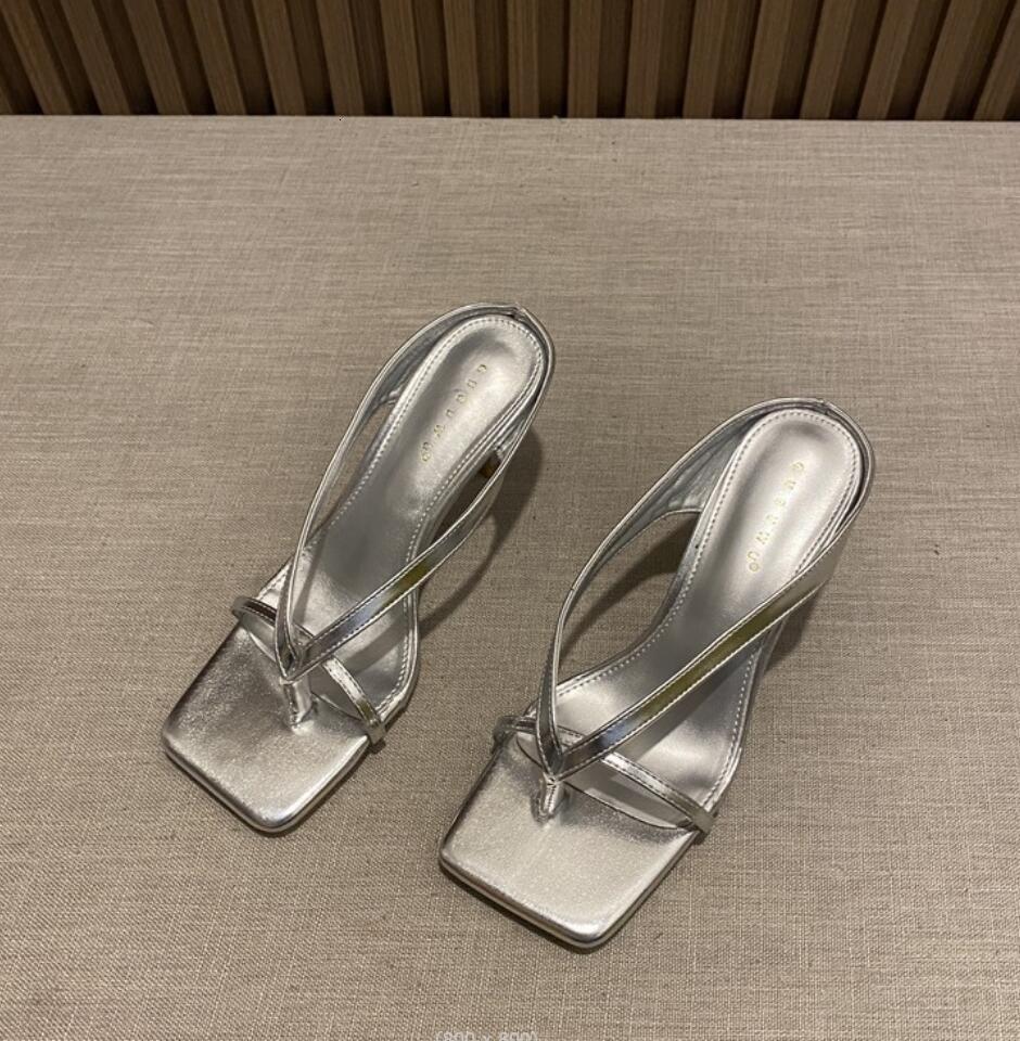 2024 Women's Heel Flip Ps Gold Sier High Heels White Sandals Women Mules Slippers Ladies Summer Shoes Calzado Mujer