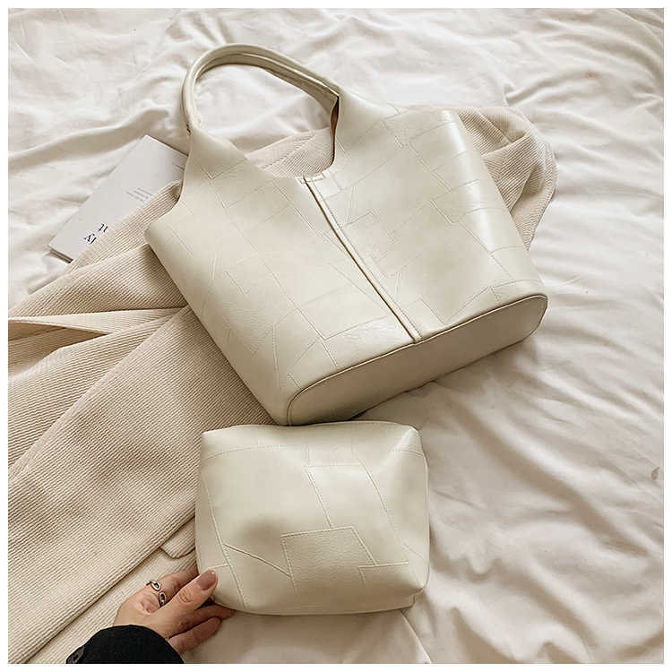 Fashionable large capacity spliced tote women's bag 2024 new Korean version trendy ins versatile commuting single shoulder mother and child bag 2