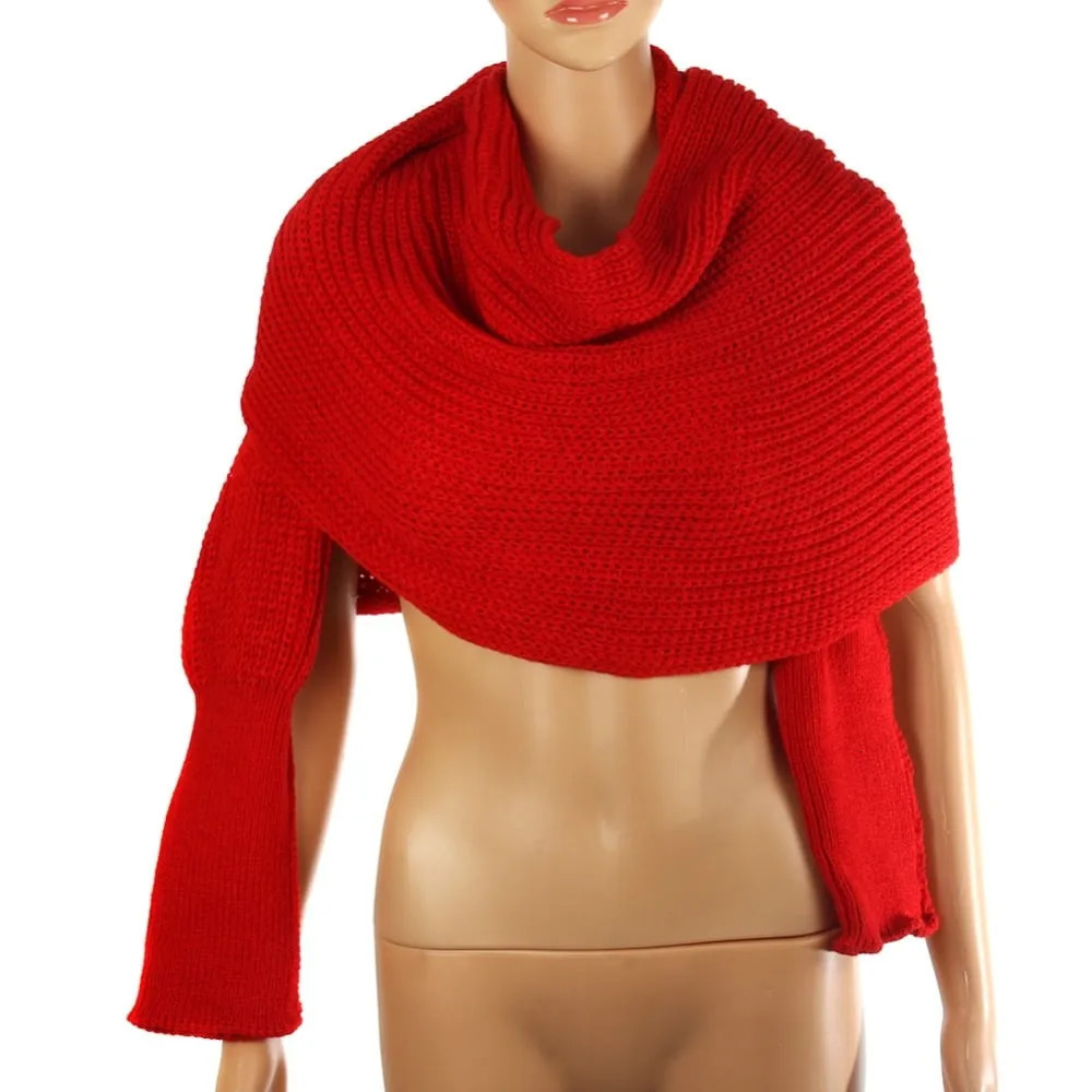 Women Knitted Sweater Tops Scarf With Sleeve Wrap Winter Warm Shawl Scarves 241216