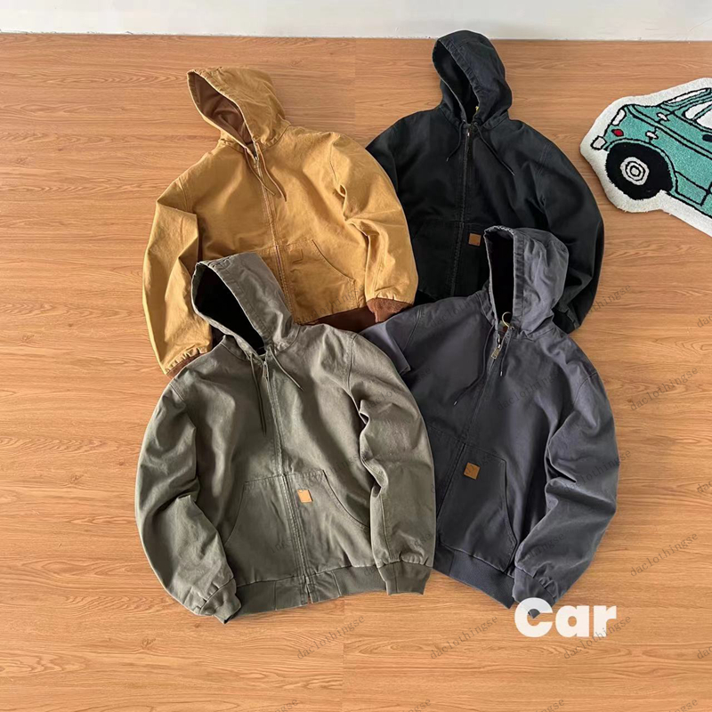 American J130 classic hooded jackets vintage sweatshirts distressed denim hooded work jacket warm cotton coat men streetwear hoodie