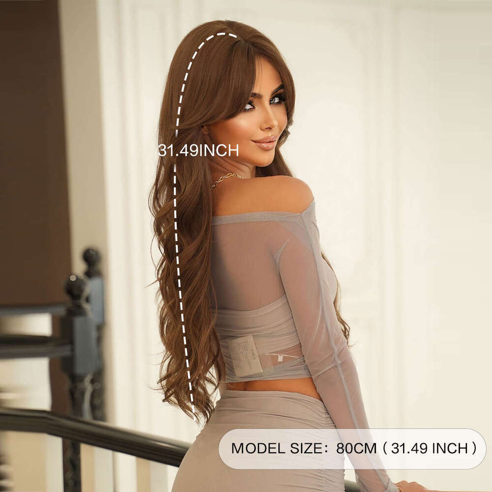Fashionable Women's With Extra Long Curly Hair, Full Head Cover, Gray Brown Figure Eight Bangs, Natural Synthetic High-Temperature Silk Wig Kq9 K