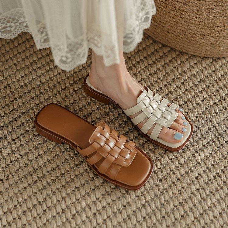 Women Slippers Woven Sandals Outdoor Wear New Style Open Toe Casual Beach Vacation Versatile Triple Beige Brown Free shipping