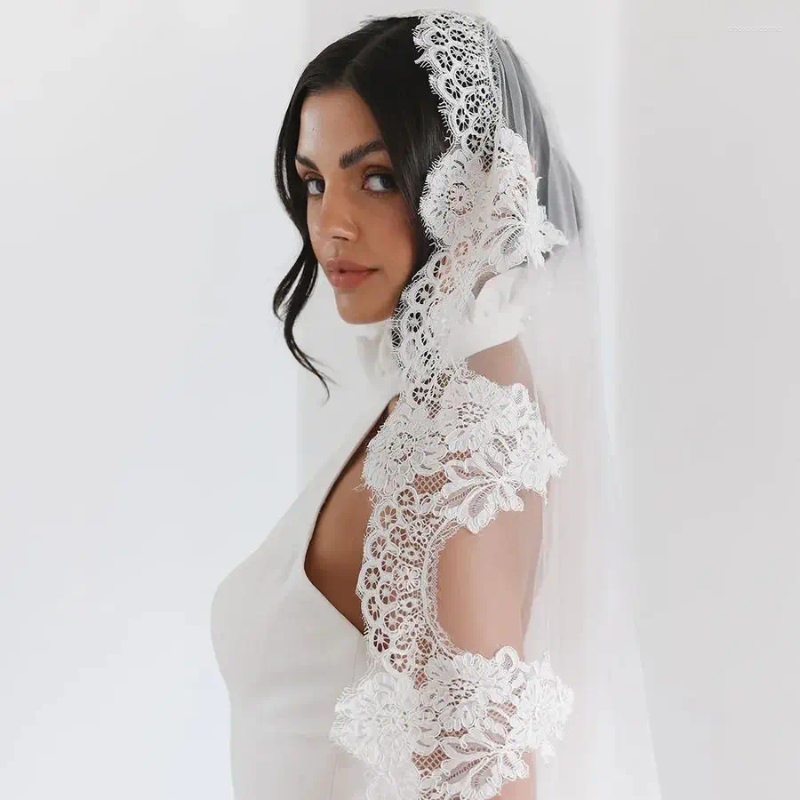 Bridal Veils Lace Edge Soft Mantilla Wedding Veil Elegant Long Bride 1 Tier Cathedral Length With Comb Accessories VP86