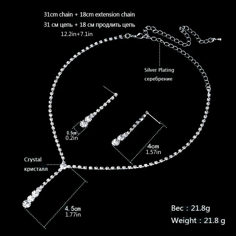 Fashion pendant crystal jewelry set necklace earrings bride bridesmaid wedding accessories 241212