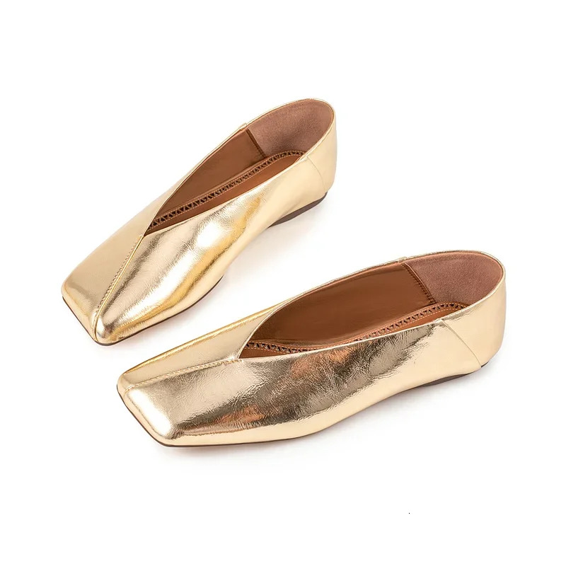 Women's Genuine Leather Square Toe Flat Sole Single European And American Dance Shoes, Fashion Shallow Mouth Sandals