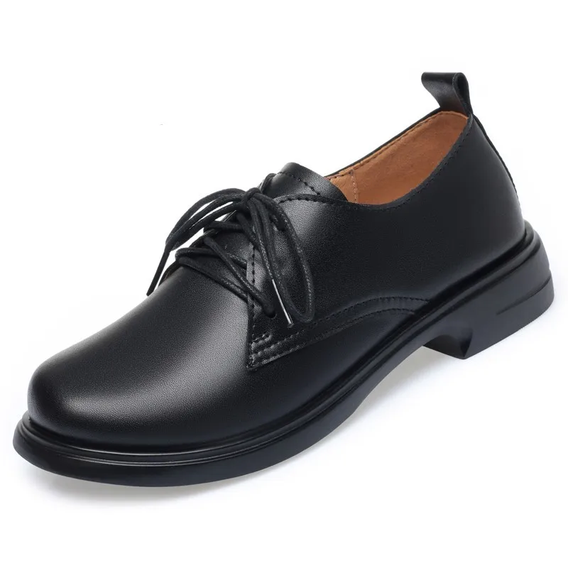 AIYUQI Women Shoes Genuine Leather Spring Thick Heel British Style Ladies' Shoes Round Toe Lace-up Work Shoes for Women