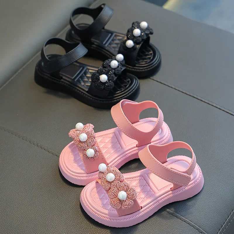 Sandals New Childrens Summer Sandals Girls Fashion Solid Soft Toddler Sandals Anti Slip Hook Loop Princess Kids Beach Shoes baby Shoes H241217