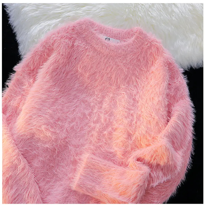 Pink Mens Winter Sweater Solid Knitted Pullover Black 241213Z