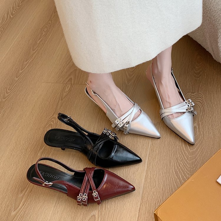 Women Sandals French Style High Heel Minimalist Pointed Toe Niche Design High-end Versatile Fashion Triple Black Silver Red Free shipping