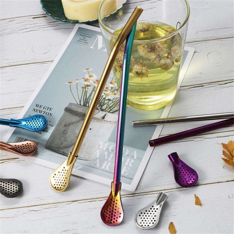 5 Pcs/Set 304 Stainless Steel Drinking Straws Spoon Yerba Mate Filter Reusable Bombilla Gourd Tea Tools Bar Accessories