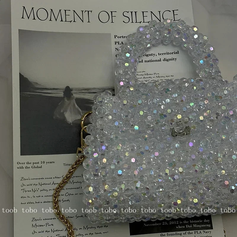 Handmade Beaded Woven Purses and Handbags Fantasy Transparent Bling Crystal Mini Evening Party Bags 241216