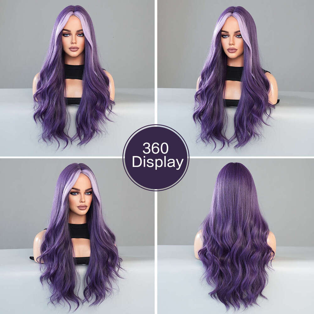 Women's Large Wave With Dyed Long Curly Hair Roland Purple Synthetic Nism Full Head Cover Wavy Wig Kq9 Kq9