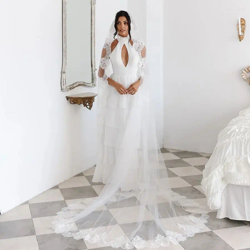 Bridal Veils Lace Edge Soft Mantilla Wedding Veil Elegant Long Bride 1 Tier Cathedral Length With Comb Accessories VP86