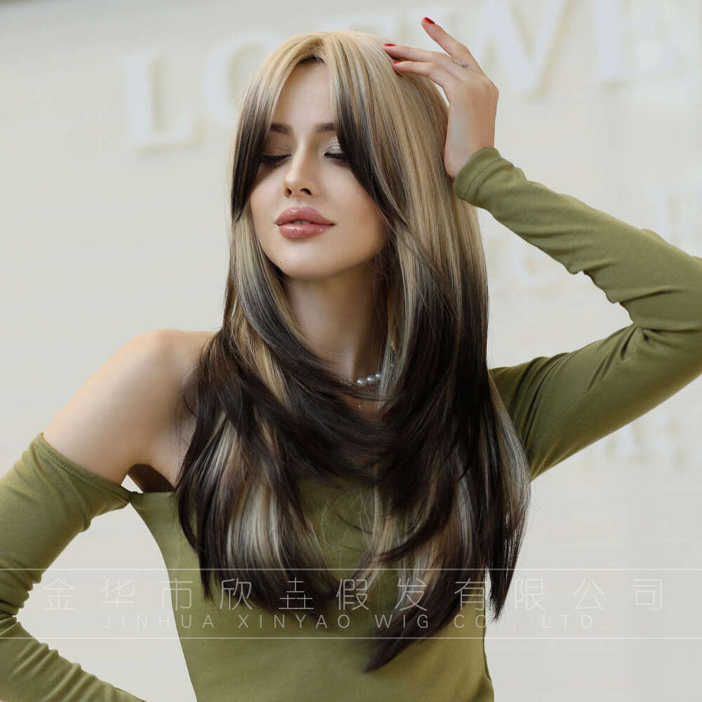 Layered Female Gradient Long Curled Synthetic Wig Head Cover Brown Hair Tail Dyeing Kq9 Kq9