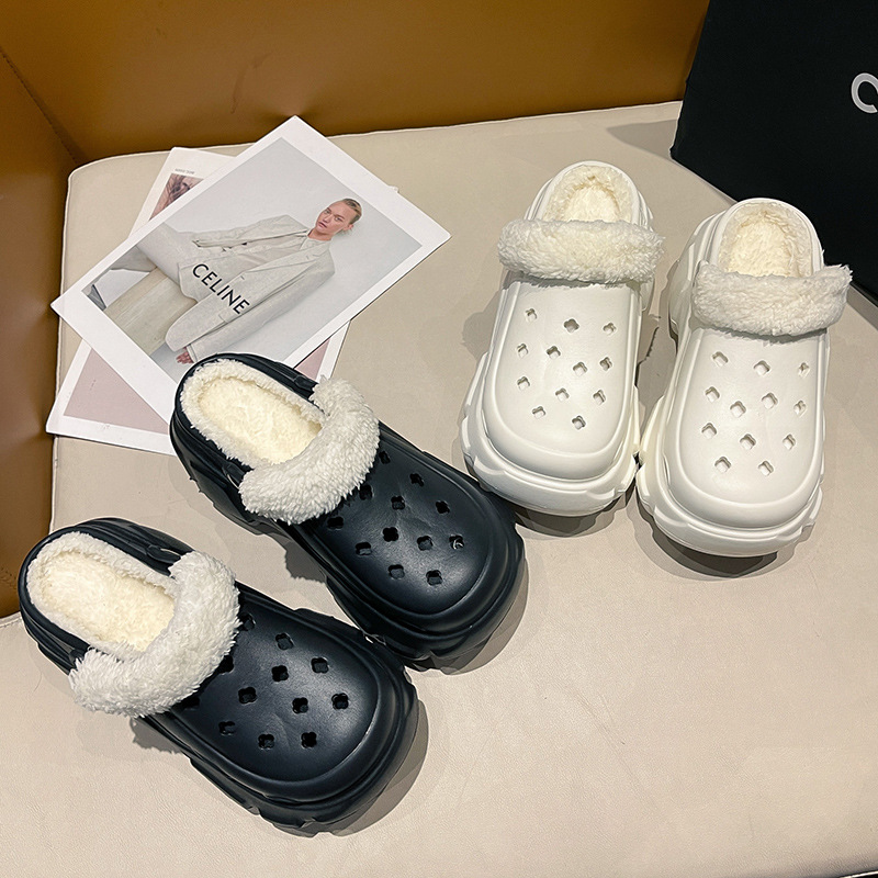 Stylish High-heeled hot Shoes with Detachable Holes and Fluffy ings, Perfect for Wearing Outside Cotton Slippers 2025 Winter
