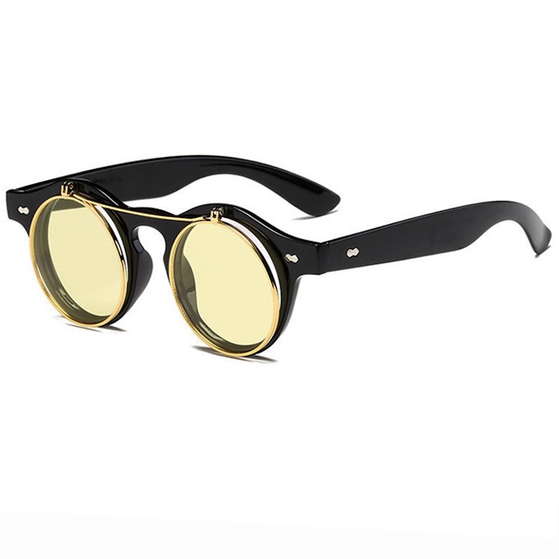 Flip Up Sunglasses Steampunk Round Men Metal Retro Sun Glasses Women Vintage Punk Shades Eyewear UV400 Johnny Depp Brand Design Myopia Prescription Le