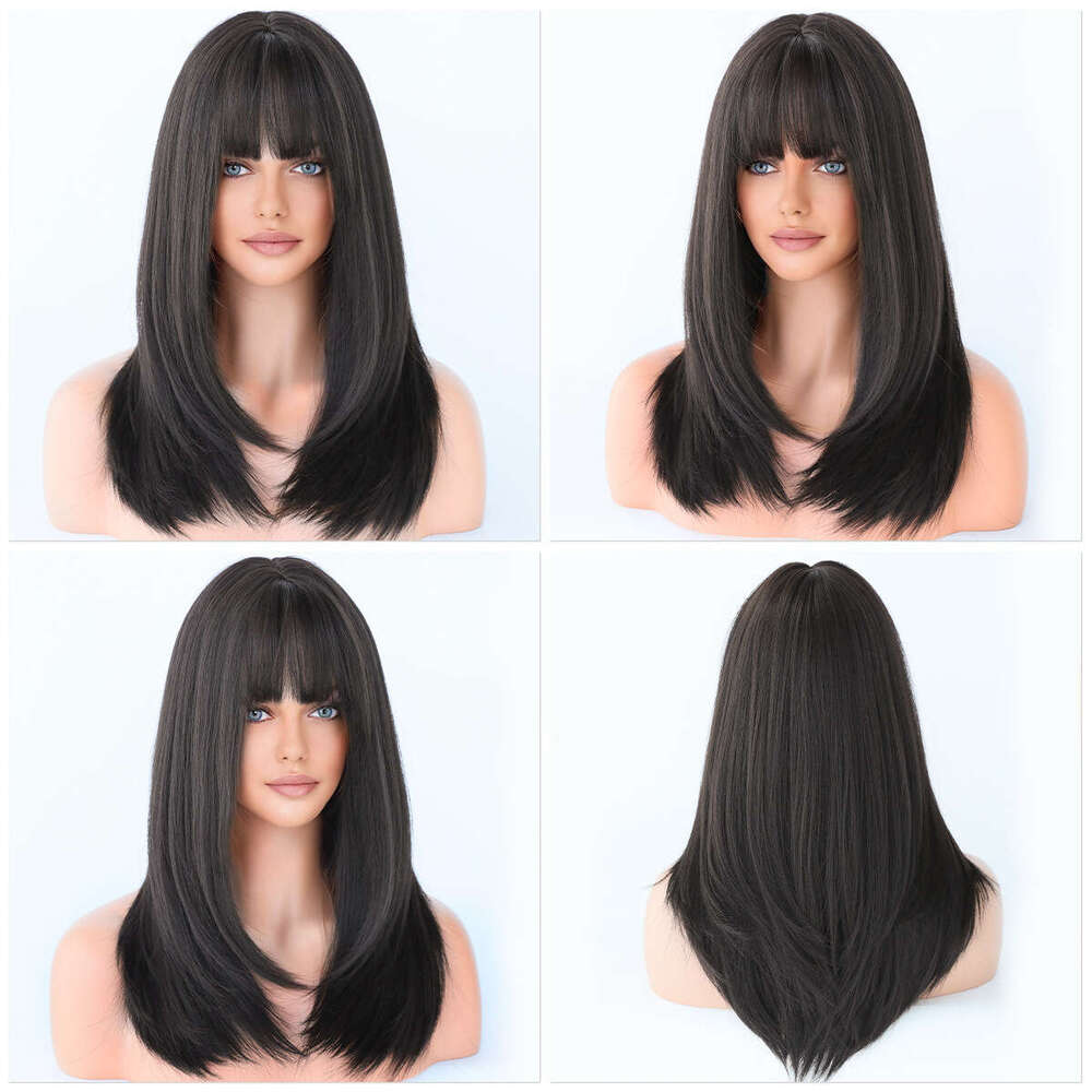 New For Women With 57Cm Natural Full Head Cover, Long Straight Hair, Inner Button, Air Bangs Wig Kq9 Kq9