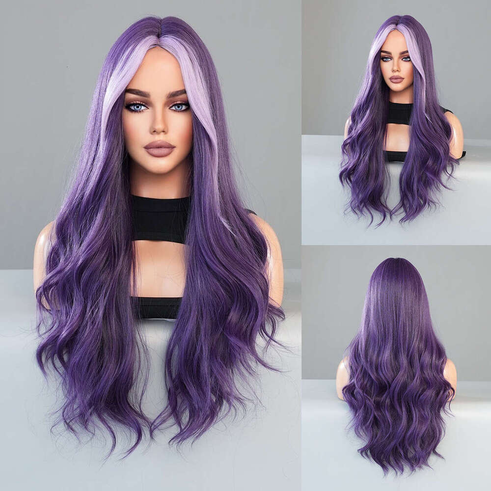 Women's Large Wave With Dyed Long Curly Hair Roland Purple Synthetic Nism Full Head Cover Wavy Wig Kq9 Kq9