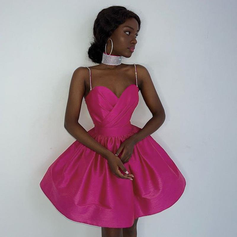 Basic & Casual Dresses Women Party Dress Spaghetti Strap Sleeveless Slim Fit High Waist Solid Color Princess Puffy Sexy Evening Mini Skirts