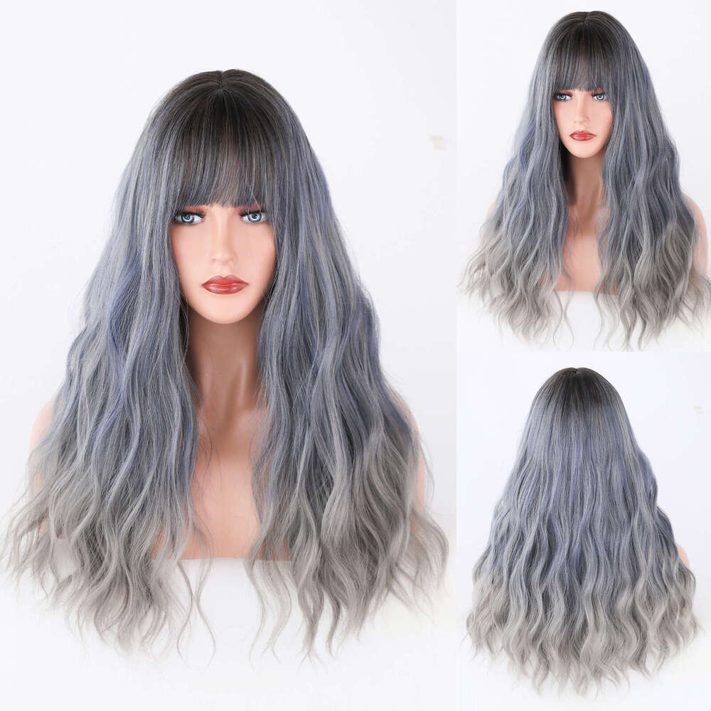 Hair Wave Long Curly Hair With Straight Bangs, Breathable Natural Wig Full Set Kq9 Kq9