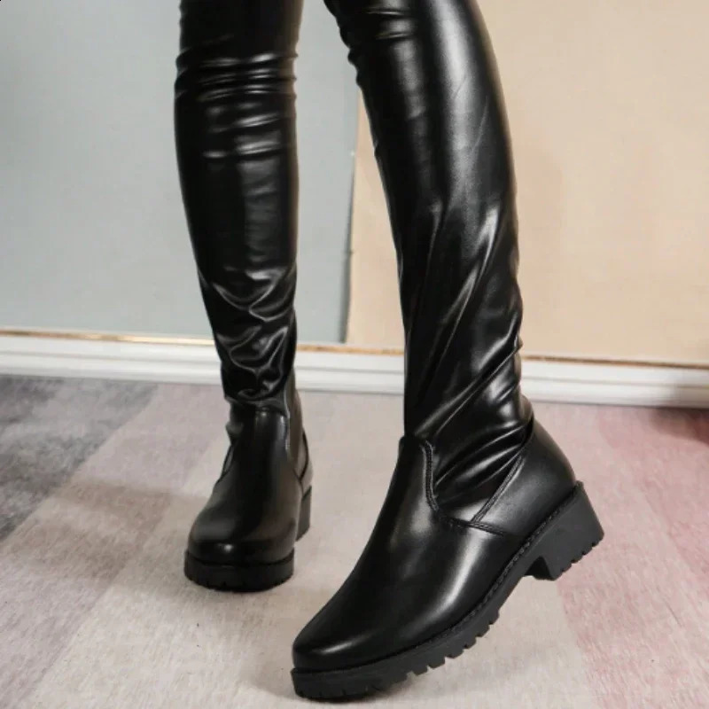 Platform Heel Womens Pumps Stretch Ankle Boots Knee-high Women Trend Thigh High Gothic Shoes Night Club Black Boots 241216