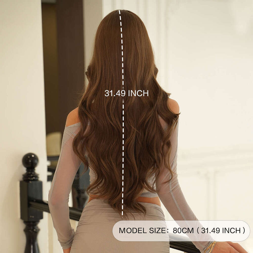 Fashionable Women's With Extra Long Curly Hair, Full Head Cover, Gray Brown Figure Eight Bangs, Natural Synthetic High-Temperature Silk Wig Kq9 K