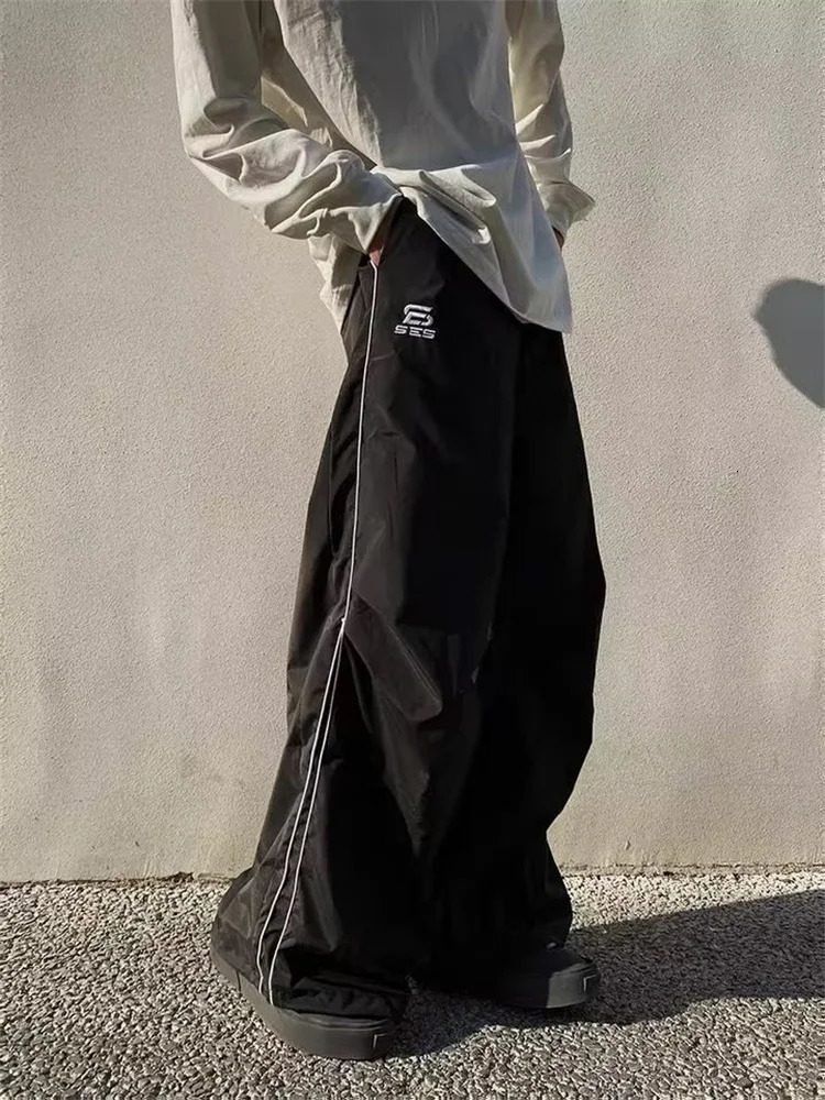 Mens sports pants wide leg runners Trousers clothing Y2K womens streetwear Techwear black products Korean Harajuku parachute track pants 241216