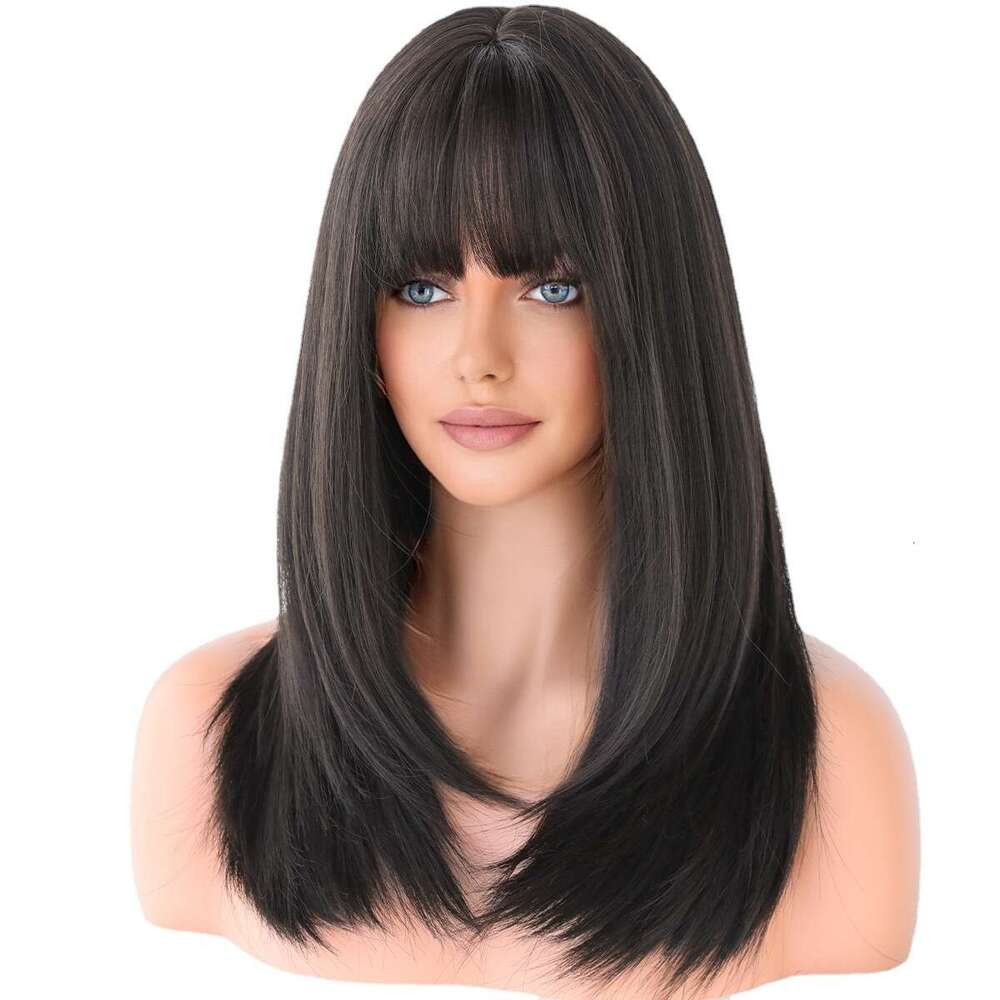 New For Women With 57Cm Natural Full Head Cover, Long Straight Hair, Inner Button, Air Bangs Wig Kq9 Kq9