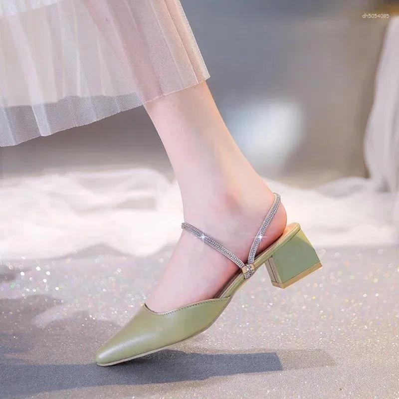 Slippers 2024 Fashion Women's Shoes Baotou Crystal Dress Women Summer Solid Heeled Sandals atos