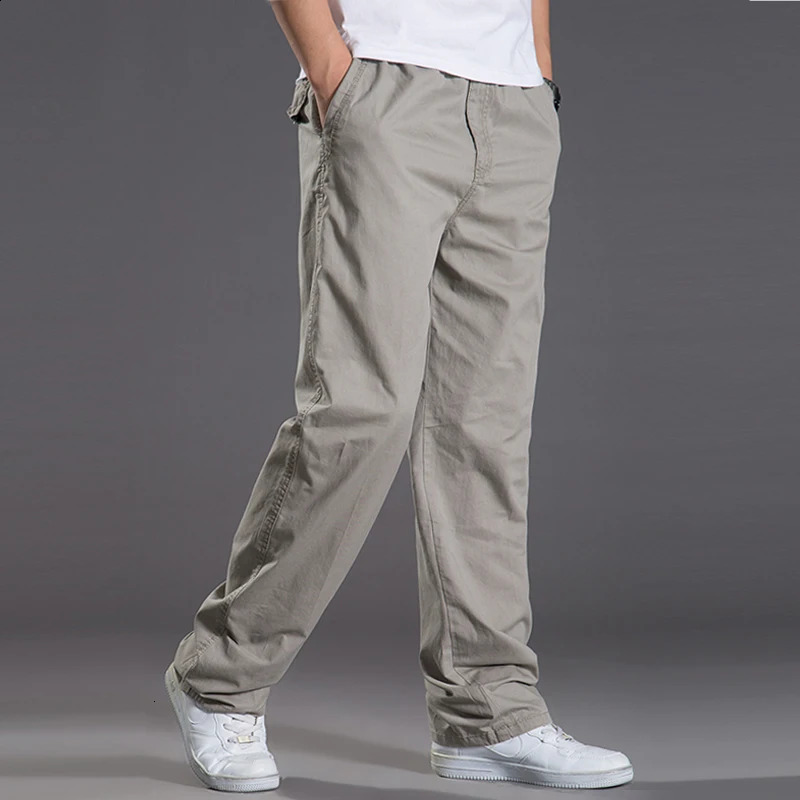 Mens casual Cargo Cotton pants men pocket loose Straight Pants Elastic Work Trousers Fit Joggers Male Super Large Size 6XL 241217