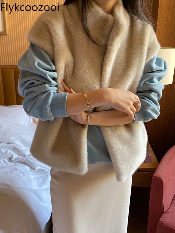 Fashion Korean Chic Fur Coat with Mink Hair Cardigan Korean Version Vest Casacos De Inverno Feminino Waistcoat 241213