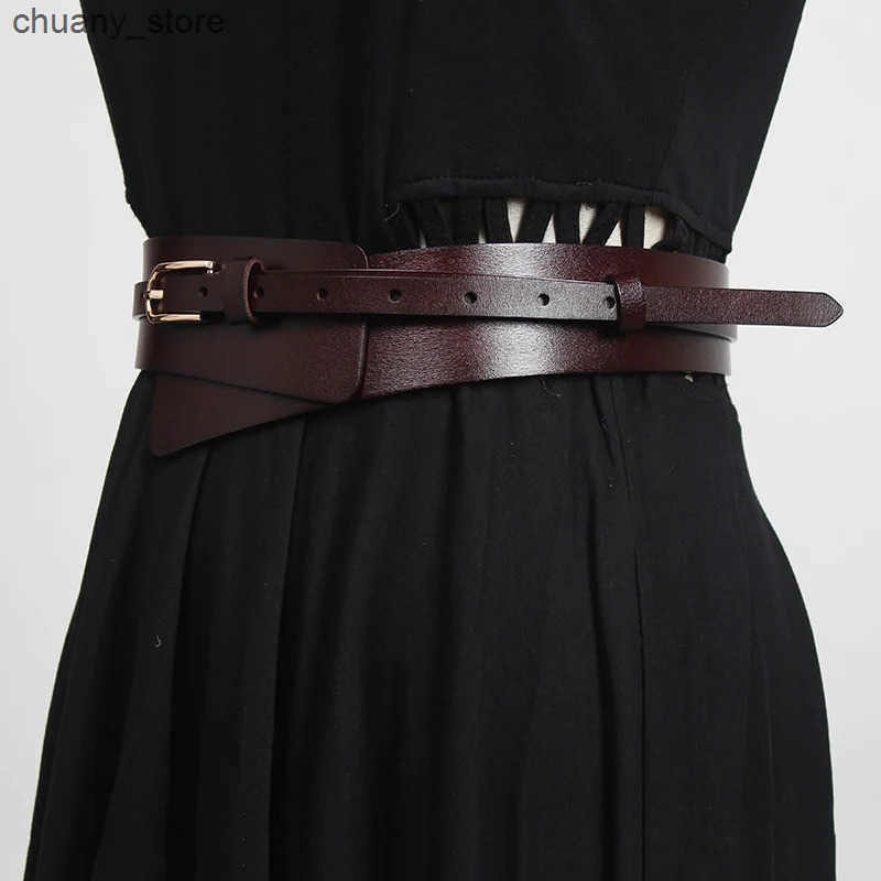 Belts PU leather brown irregular buckle long and wide belt personalized womens new fashion trend fully matched spring/summer 2024 1DF2116 L240910
