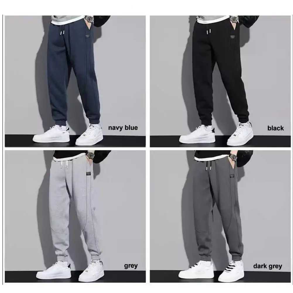 2025S Fashion Designer High Quality Mens Brushed Elastic Waist Solid Color Soft Warm Ankle Strap Pocket Loose Spring And Autumn Sports Pants