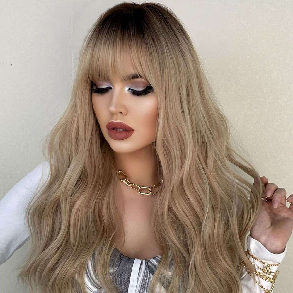 Female Wig Made En Gold Long Curly Hair Big Wavy Cover, Dyed With High-Temperature Silk And Synthetic Fibers On Top Of The Head Kq9 Kq9