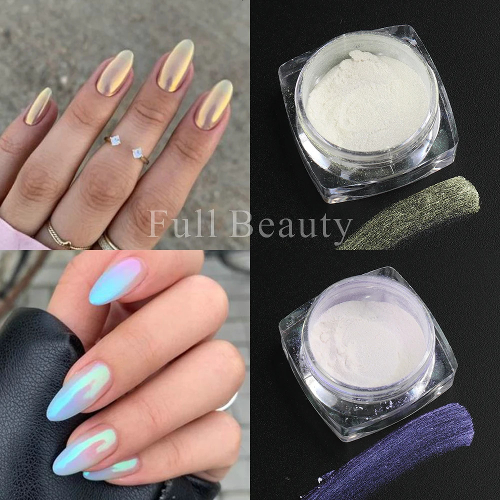 White Chrome Pearl Nail Powder Shimmer Glitter Wedding Bride n Aurora Rubbing Dust Mirror Effect Fairy GLY459 241213