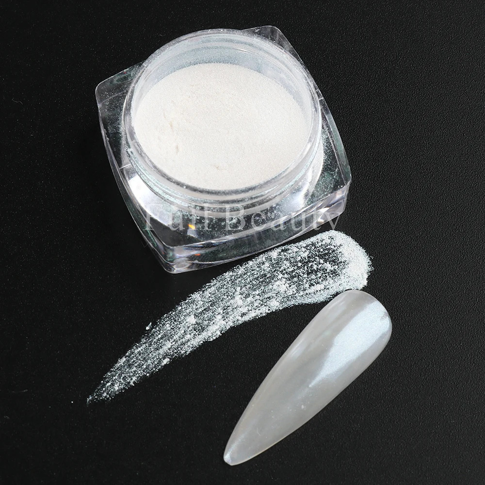 White Chrome Pearl Nail Powder Shimmer Glitter Wedding Bride n Aurora Rubbing Dust Mirror Effect Fairy GLY459 241213