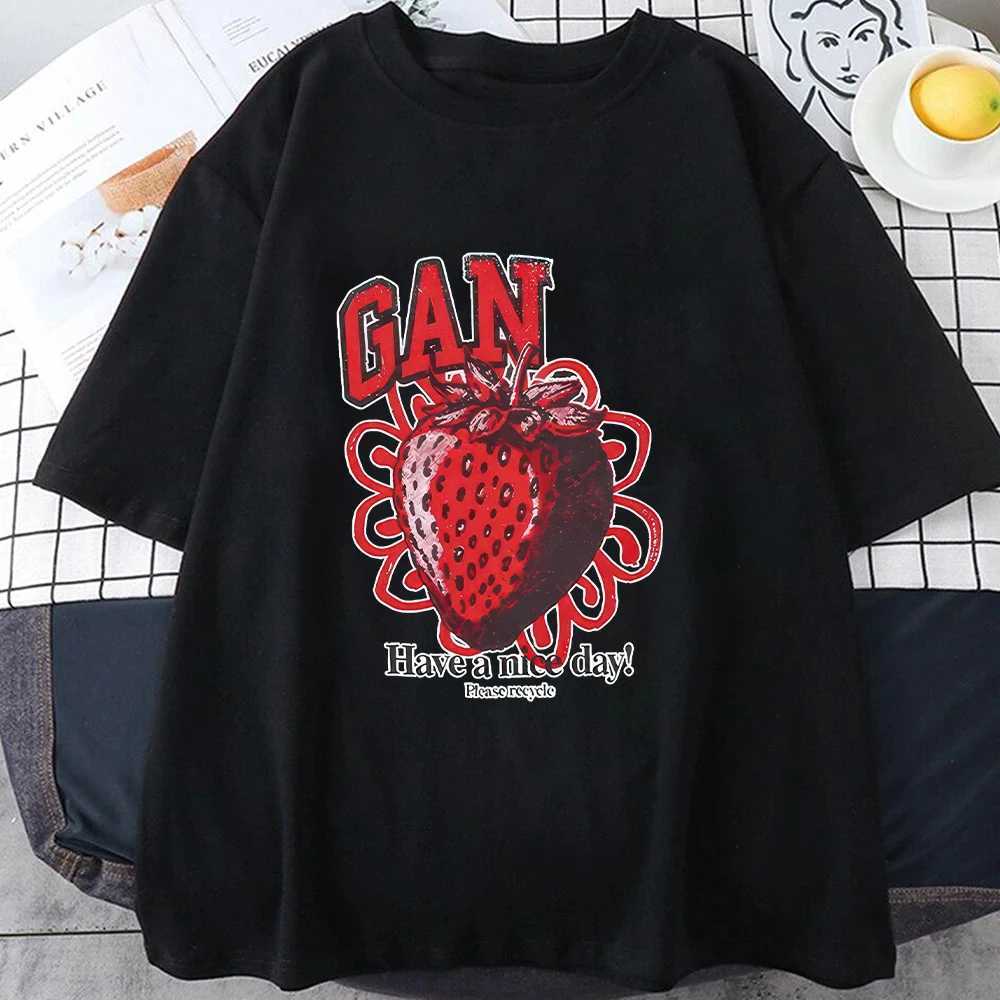 Women's T-Shirt 2025 New Swt Strawberry Fruit Print COTTON T-shirt Summer New Cute Print Womens Top Round Neck Womens T-shirt Y241212KSCK
