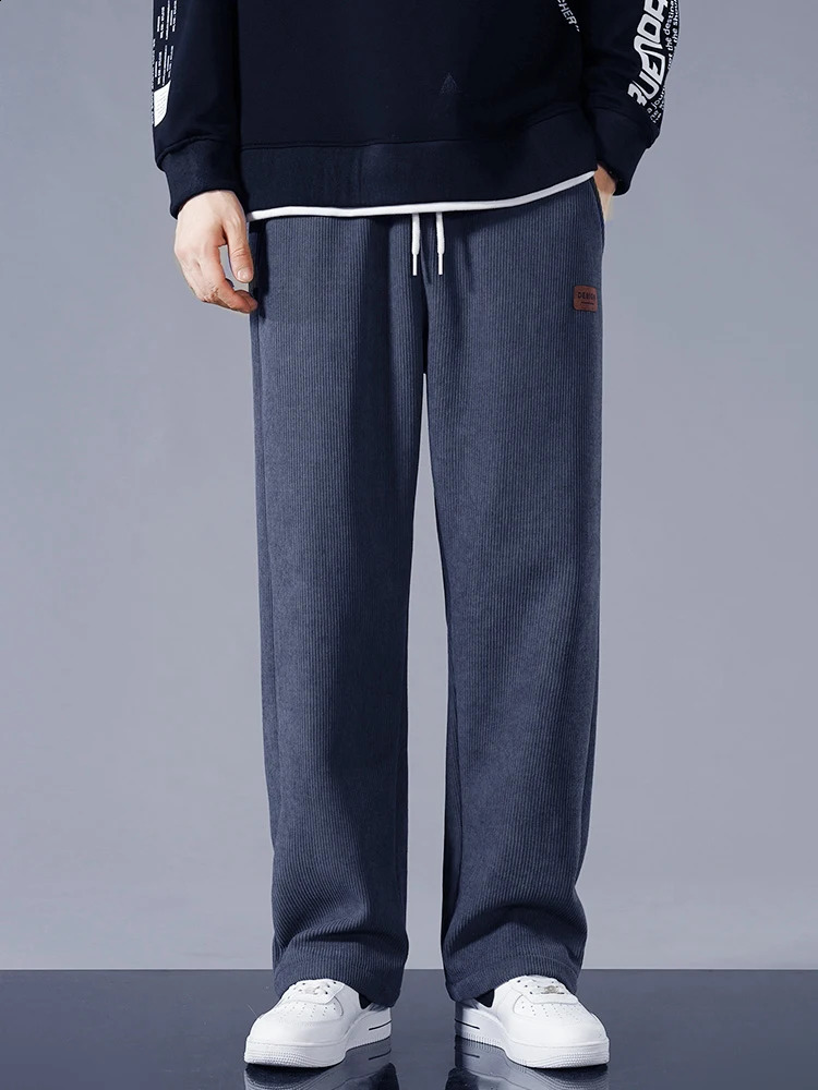 Winter Thick Warm Corduroy Sweatpants Men Fleece Liner Drawstring Straight Loose Track Pants Male Casual Fleece Thermal Trousers 250103