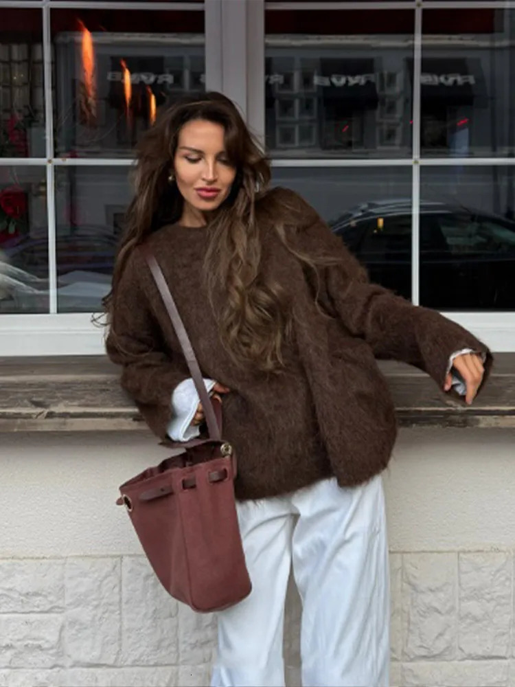 Oneck cashmere womens sweater autumn casual loose long sleeved knitted floral retro soft knitting 2024 241211