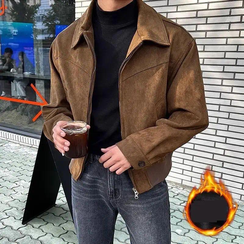 Men's Jackets Autumn Loose Lapel Veet Retro Suede Toog Short Jacket For Men