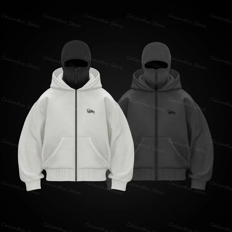 Mens Balaclava Zipper Hoodie Winter Warm Casual Sweatshirt with Hooded Face Mask Zipper n Sports Jacket Outdoor Activities 241210