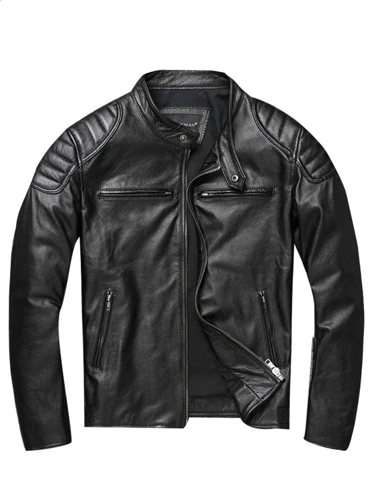 Leather Jacket Top Layer 100% Cowhide Clothes Mens Stand Collar Motorcycle Autumn Winter Plus Size 241217