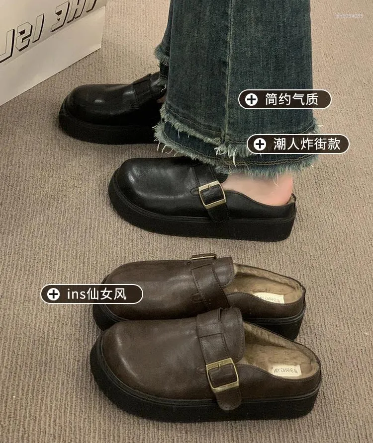 Slippers Rubber Women's Shoes With Platform Pantofle Slides Fashion 2024 Retro Snow Boots Female Lu