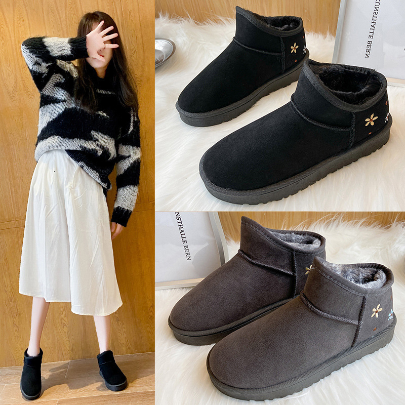 Winter Ddmywed Autumn Versatile With Thick Velvet For Warmth Cute Flower Snow Boots Anti Slip Short Tube Cotton Shoes Women S Chinese Brand F Ddmysatu