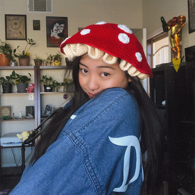 Beanie Skull Caps Mushroom-Themed Winter Crochet Beanie for Women - Flattering Face Shape Knit Fisherman Hat with Forest Fairy Tale Charm Cute and War - view 5