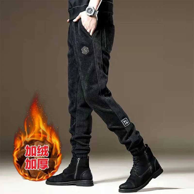 High Quality Autumn and winter oversized mens loose casual patch work Corduroy harem pants Hombre trend fashion add velvet sports pants mens Trouser T