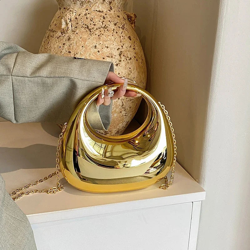 Fashion Trend Acrylic Half Moon Evening Bag for Women Wedding Dinner Party Dress Round Handle Clutch Purse 241216